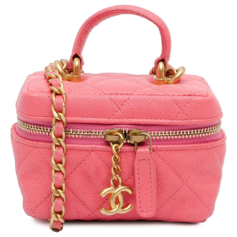 CHANEL Lambskin Quilted Mini Top Handle Rectangular Flap Bag Pink - Picture 1 of 11